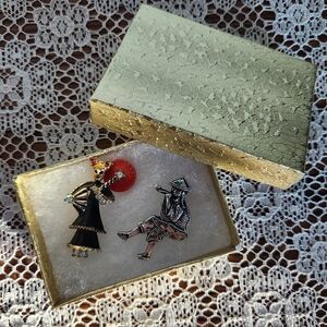 Vintage Asian Figural Brooch Set